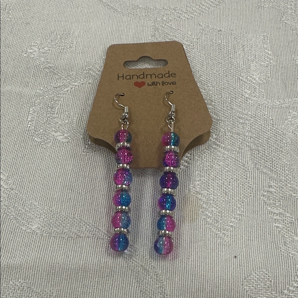 Vibrant Pink and Blue Beaded Earrings